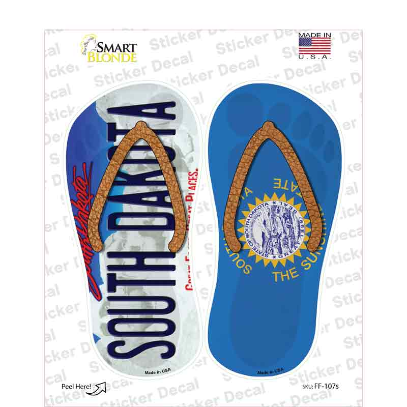 South Dakota|SD Flag Novelty Flip Flops Sticker Decal Small