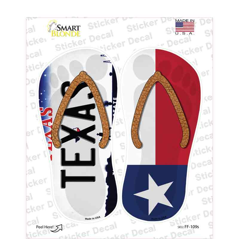 Texas|TX Flag Novelty Flip Flops Sticker Decal Small