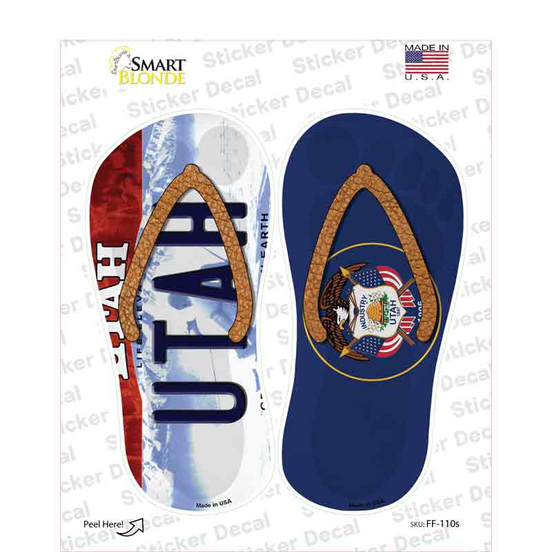 Utah|UT Flag Novelty Flip Flops Sticker Decal Small