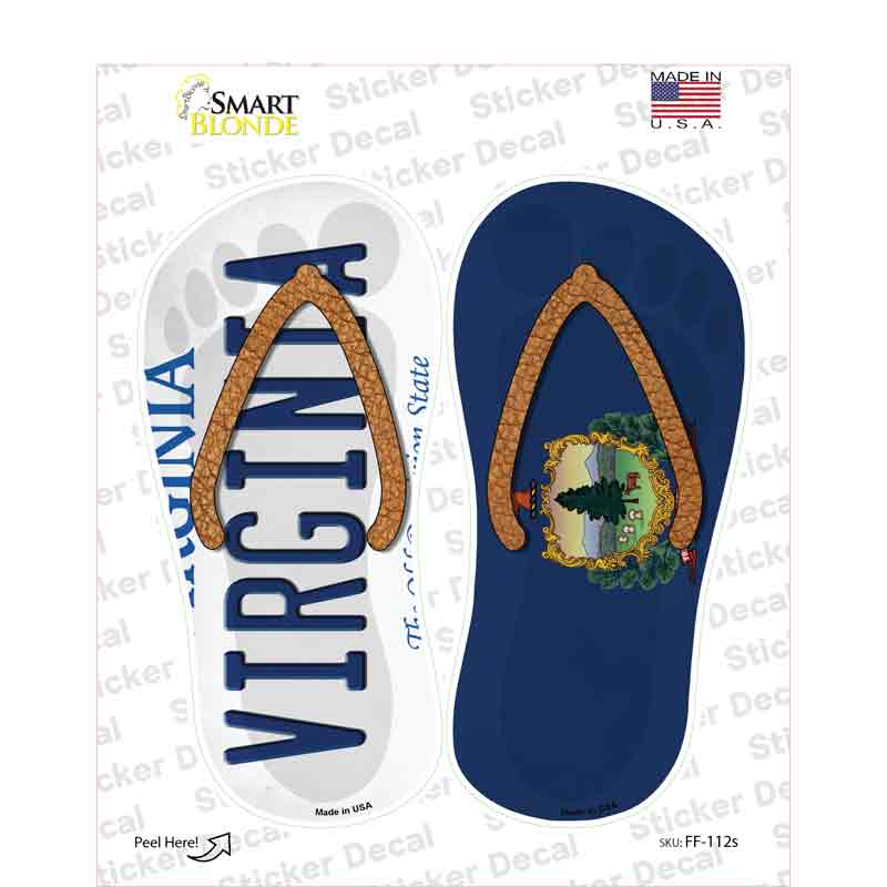 Virginia|VA Flag Novelty Flip Flops Sticker Decal Small