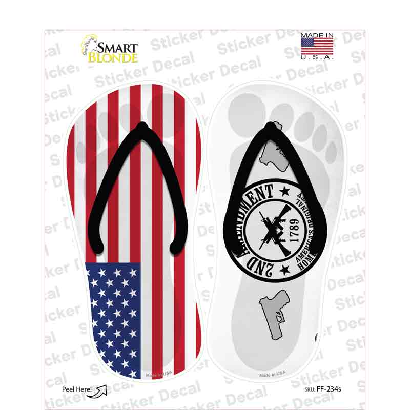 USA|2nd Amendment Novelty Flip Flops Sticker Decal Small