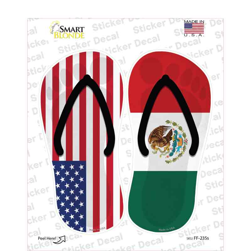 USA|Mexico Flag Novelty Flip Flops Sticker Decal Small