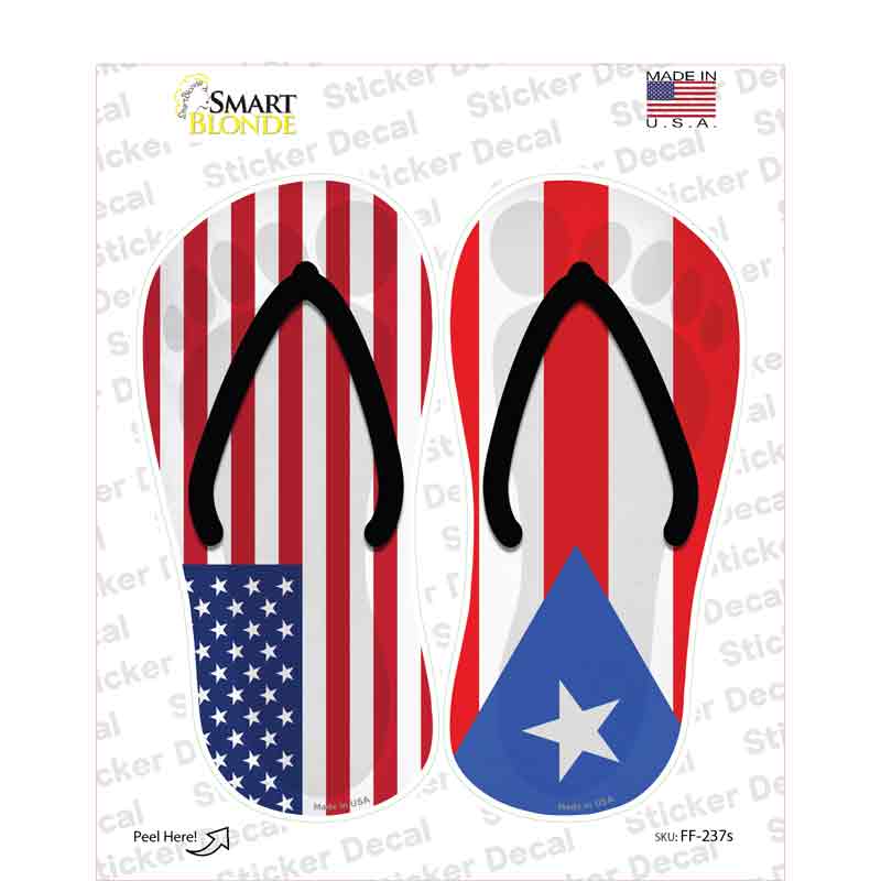 USA|Puerto Rico Flag Novelty Flip Flops Sticker Decal Small