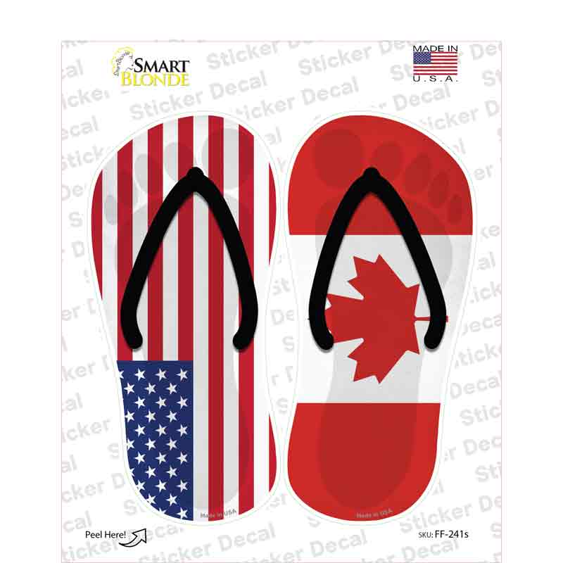 USA|Canada Flag Novelty Flip Flops Sticker Decal Small