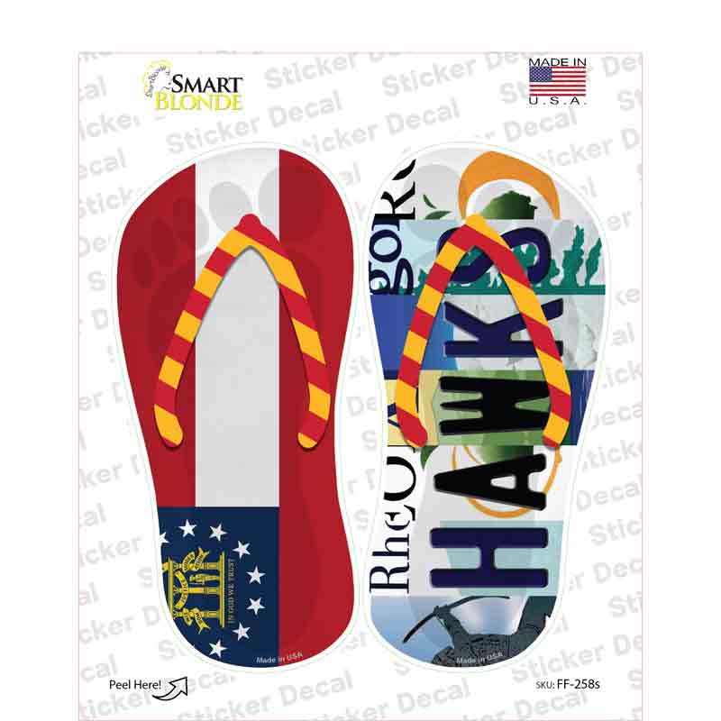 GA Flag|Hawks Strip Art Novelty Flip Flops Sticker Decal Small