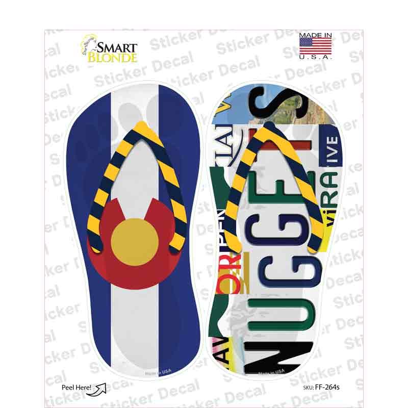 CO Flag|Nuggets Strip Art Novelty Flip Flops Sticker Decal Small