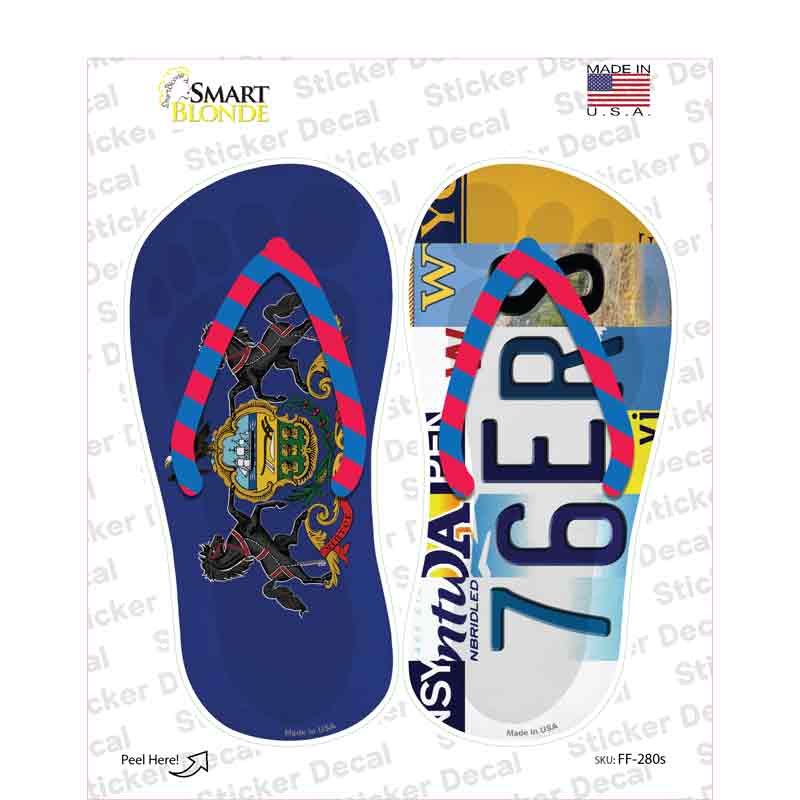 PA Flag|76ers Strip Art Novelty Flip Flops Sticker Decal Small