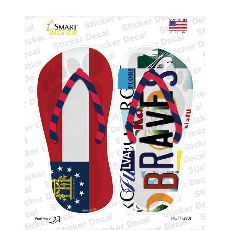 GA Flag|Braves Strip Art Novelty Flip Flops Sticker Decal Small