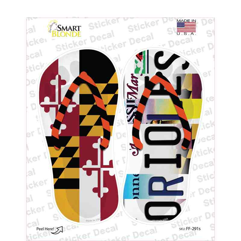 MD Flag|Orioles Strip Art Novelty Flip Flops Sticker Decal Small