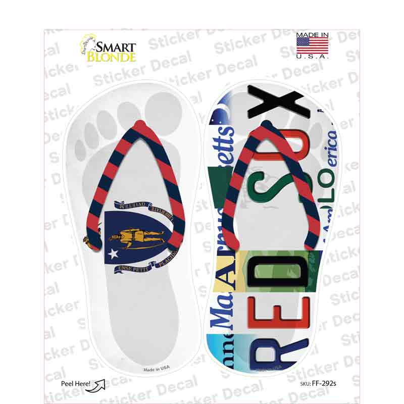 MA Flag|Red Sox Strip Art Novelty Flip Flops Sticker Decal Small