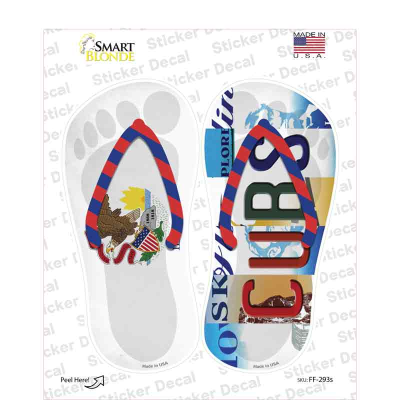 IL Flag|Cubs Strip Art Novelty Flip Flops Sticker Decal Small