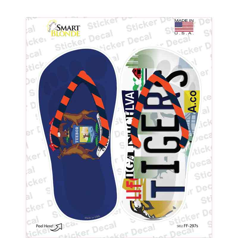 MI Flag|Tigers Strip Art Novelty Flip Flops Sticker Decal Small