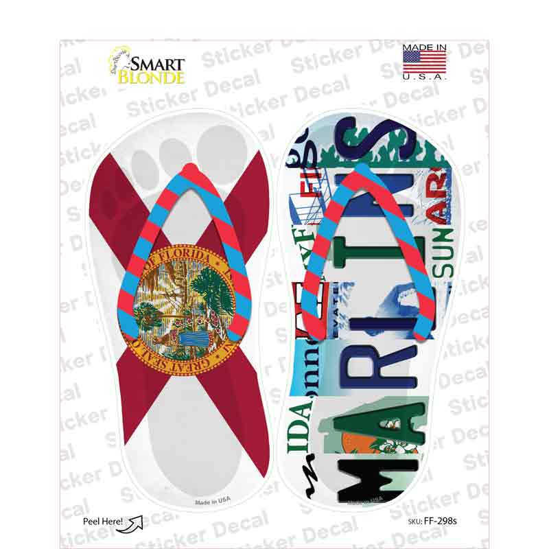 FL Flag|Marlins Strip Art Novelty Flip Flops Sticker Decal Small