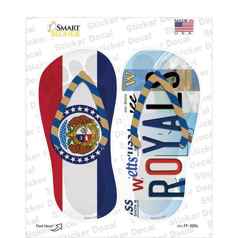 MO Flag|Royals Strip Art Novelty Flip Flops Sticker Decal Small