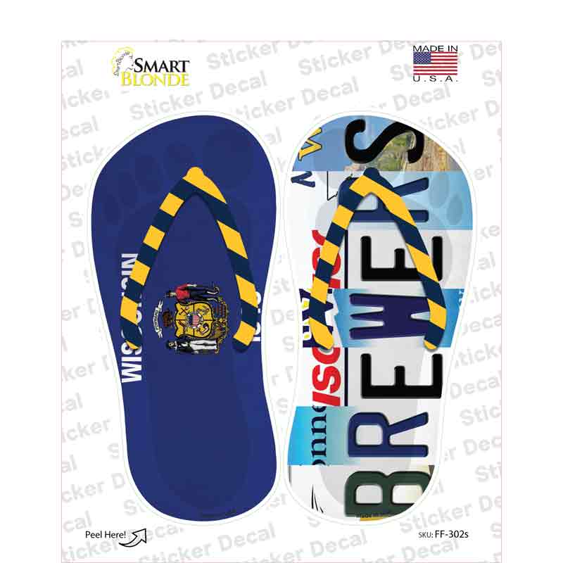 WI Flag|Brewers Strip Art Novelty Flip Flops Sticker Decal Small