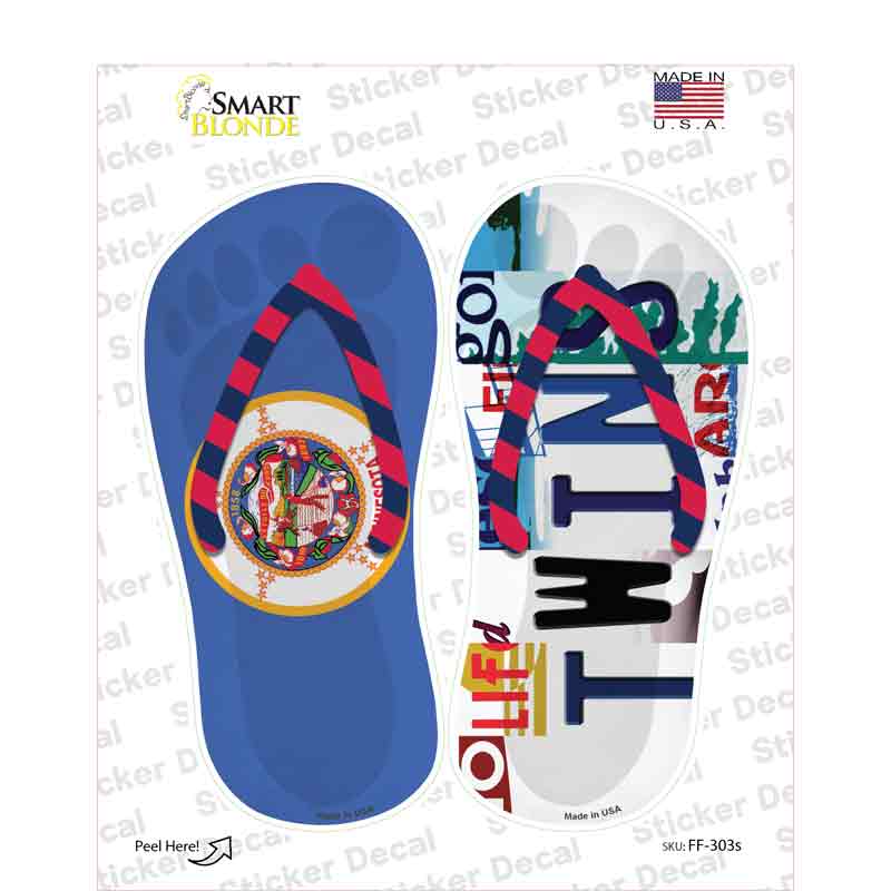 MN Flag|Twins Strip Art Novelty Flip Flops Sticker Decal Small