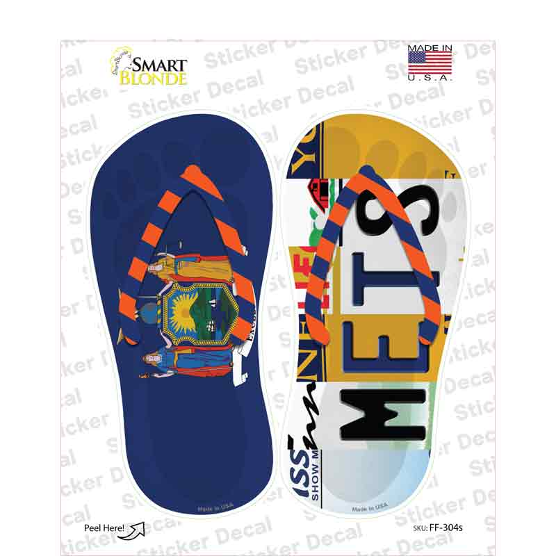 NY Flag|Mets Strip Art Novelty Flip Flops Sticker Decal Small