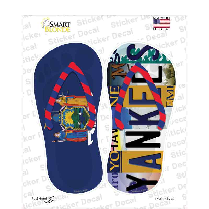 NY Flag|Yankees Strip Art Novelty Flip Flops Sticker Decal Small