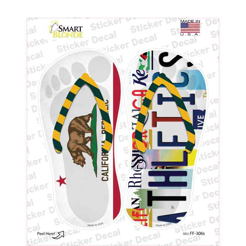 CA Flag|Athletics Strip Art Novelty Flip Flops Sticker Decal Small