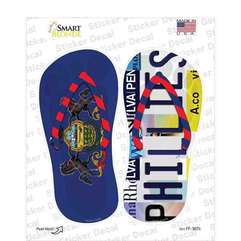 PA Flag|Phillies Strip Art Novelty Flip Flops Sticker Decal Small