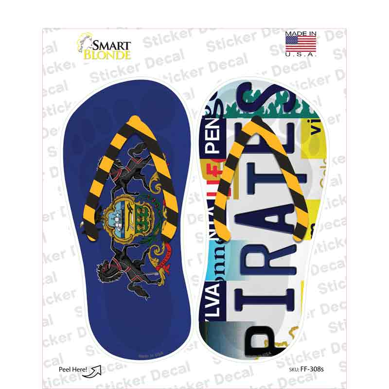 PA Flag|Pirates Strip Art Novelty Flip Flops Sticker Decal Small