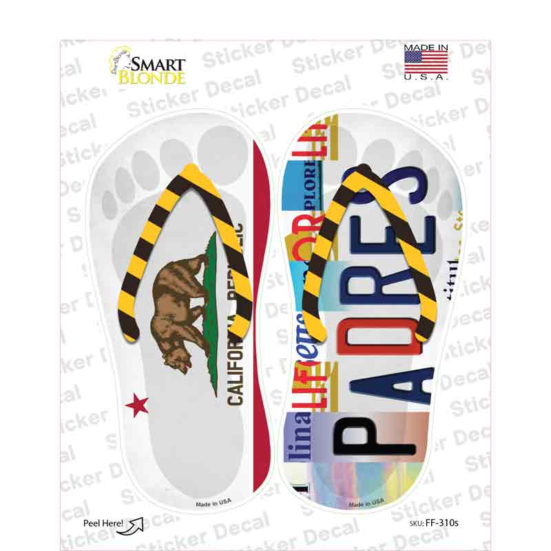 CA Flag|Padres Strip Art Novelty Flip Flops Sticker Decal Small