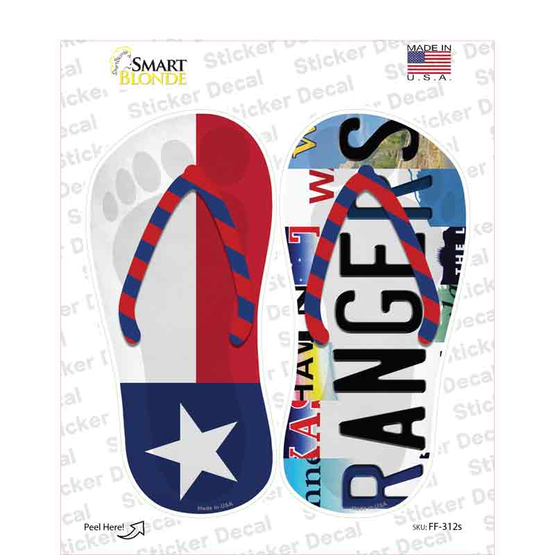 TX Flag|Rangers Strip Art Novelty Flip Flops Sticker Decal Small