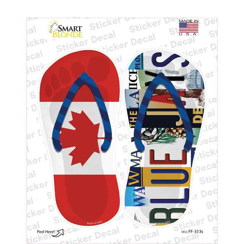 CAN Flag|Blue Jays Strip Art Novelty Flip Flops Sticker Decal Small