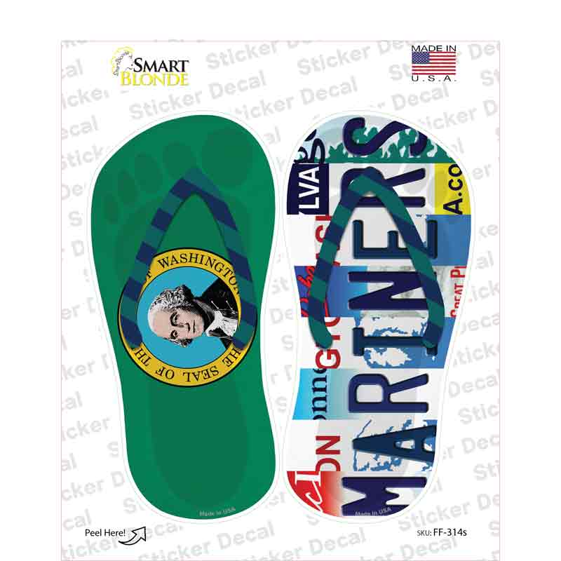 WA Flag|Mariners Strip Art Novelty Flip Flops Sticker Decal Small