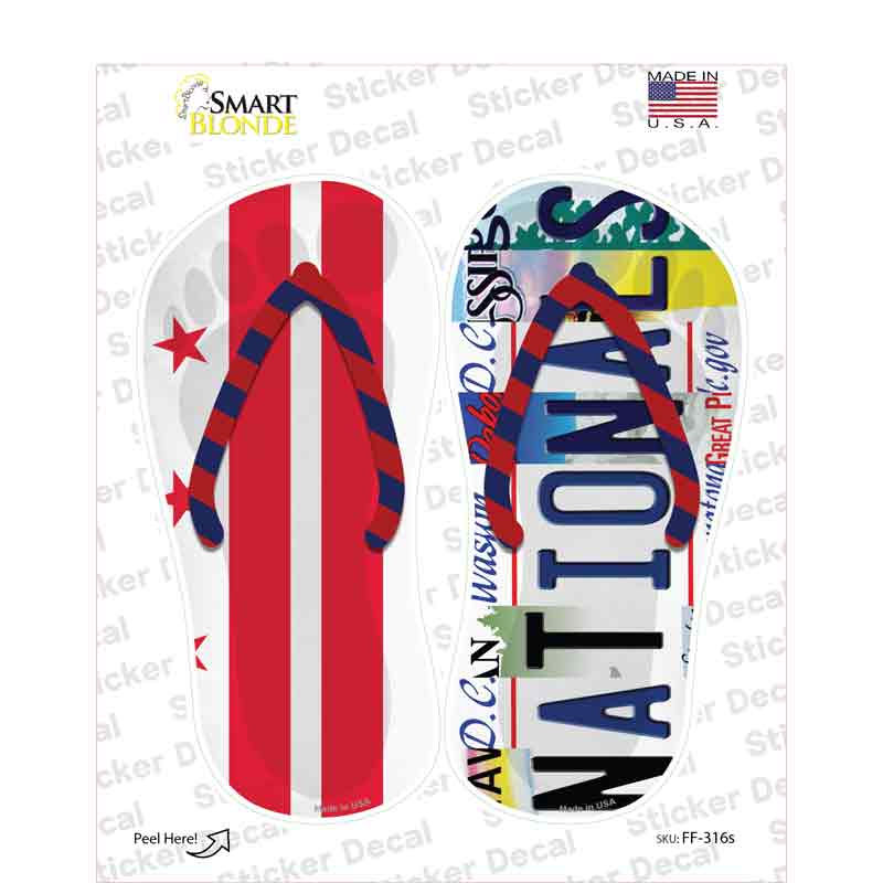 DC Flag|Nationals Strip Art Novelty Flip Flops Sticker Decal Small