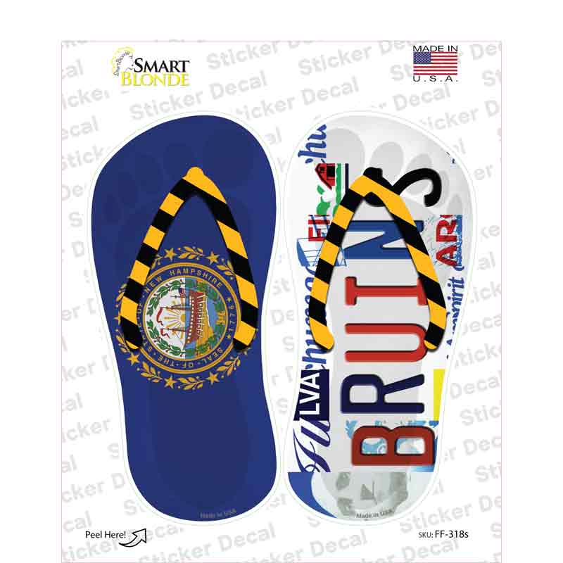 NH Flag|Bruins Strip Art Novelty Flip Flops Sticker Decal Small