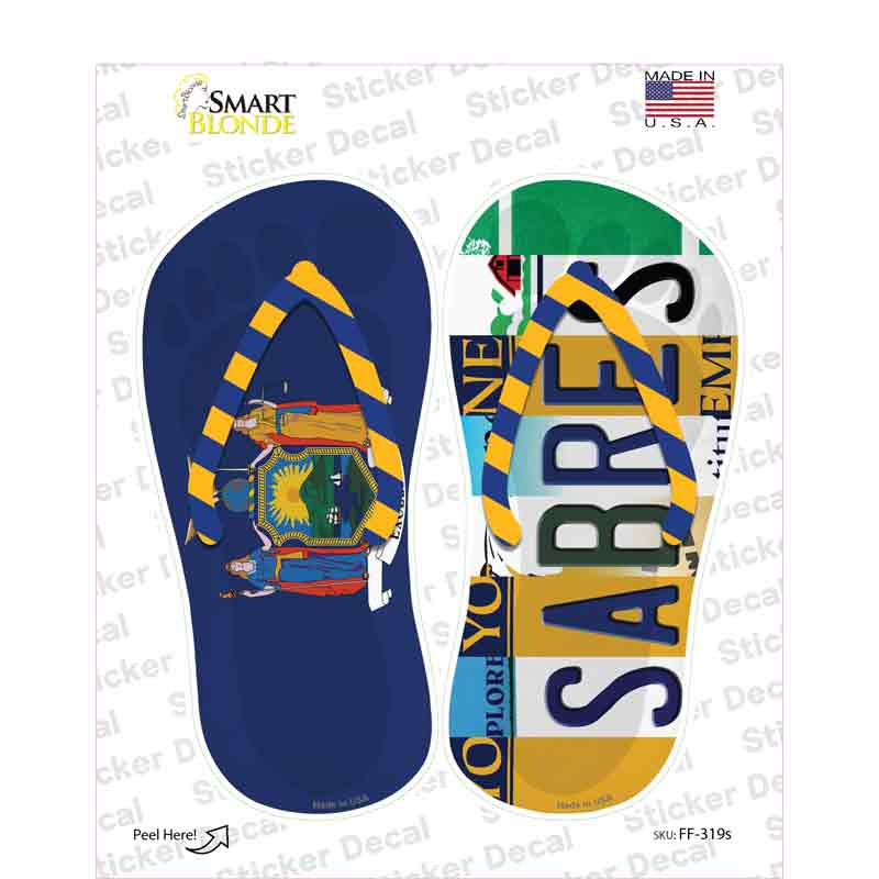 NY Flag|Sabres Strip Art Novelty Flip Flops Sticker Decal Small