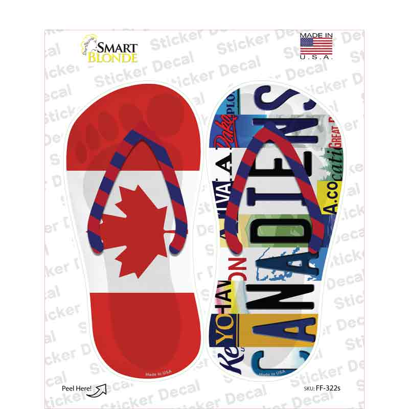 CAN Flag|Canadiens Strip Art Novelty Flip Flops Sticker Decal Small