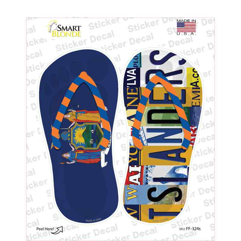 NY Flag|Islanders Strip Art Novelty Flip Flops Sticker Decal Small