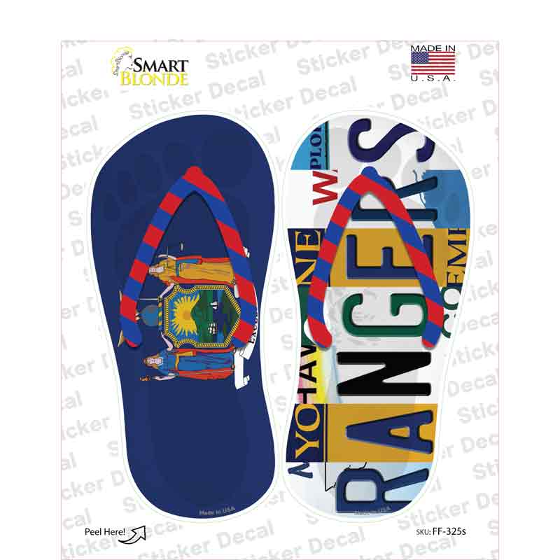 NY Flag|Rangers Strip Art Novelty Flip Flops Sticker Decal Small