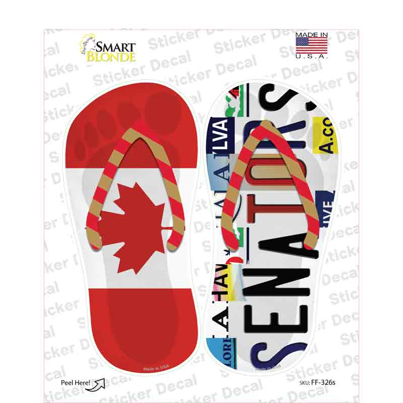 CAN Flag|Senators Strip Art Novelty Flip Flops Sticker Decal Small