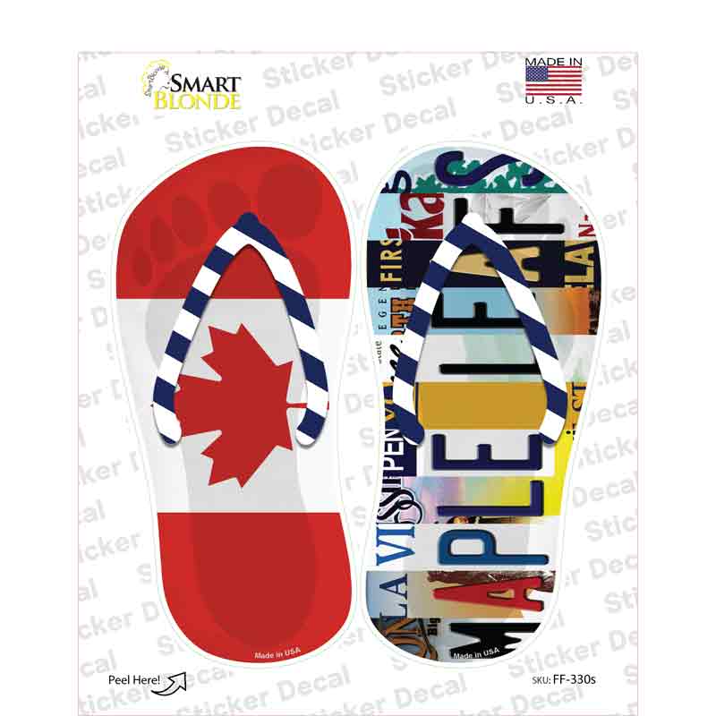 CAN Flag|Maple Leafs Strip Art Novelty Flip Flops Sticker Decal Small