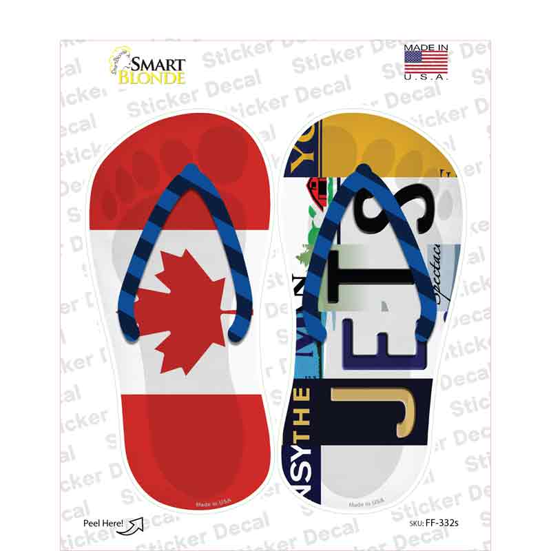 CAN Flag|Jets Strip Art Novelty Flip Flops Sticker Decal Small