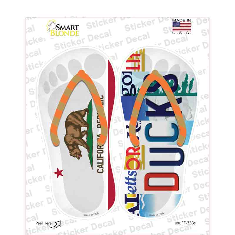 CA Flag|Ducks Strip Art Novelty Flip Flops Sticker Decal Small