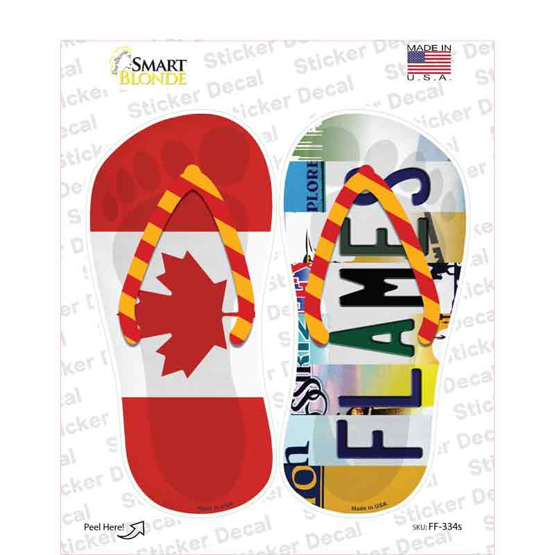 CAN Flag|Flames Strip Art Novelty Flip Flops Sticker Decal Small