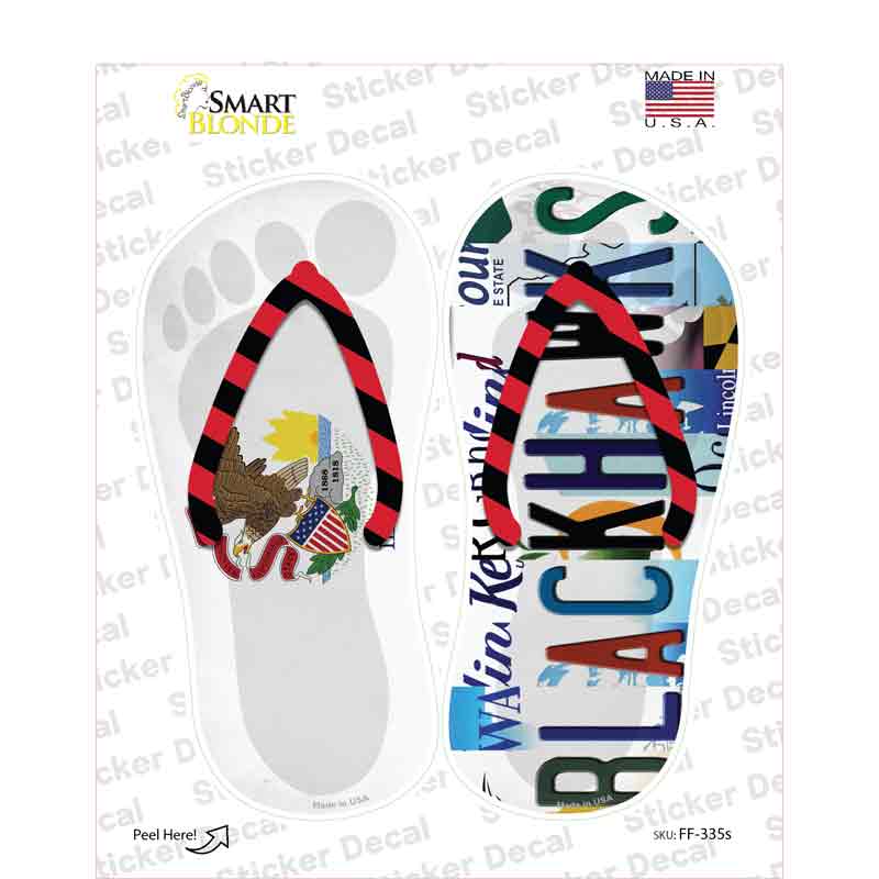 IL Flag|Blackhawks Strip Art Novelty Flip Flops Sticker Decal Small