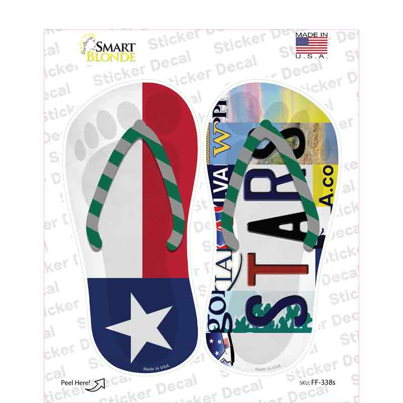 TX Flag|Stars Strip Art Novelty Flip Flops Sticker Decal Small