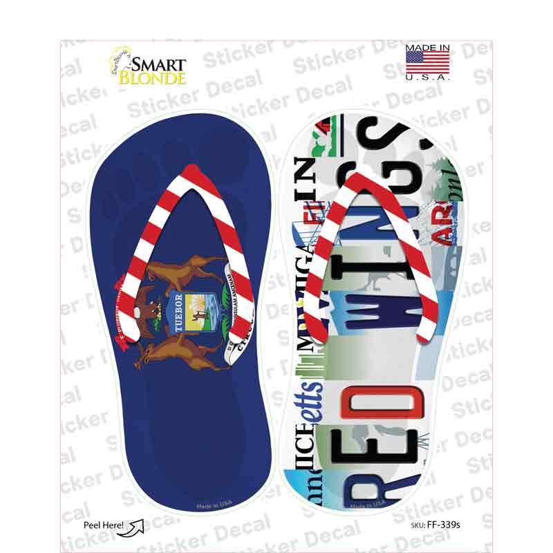 MI Flag|Red Wings Strip Art Novelty Flip Flops Sticker Decal Small