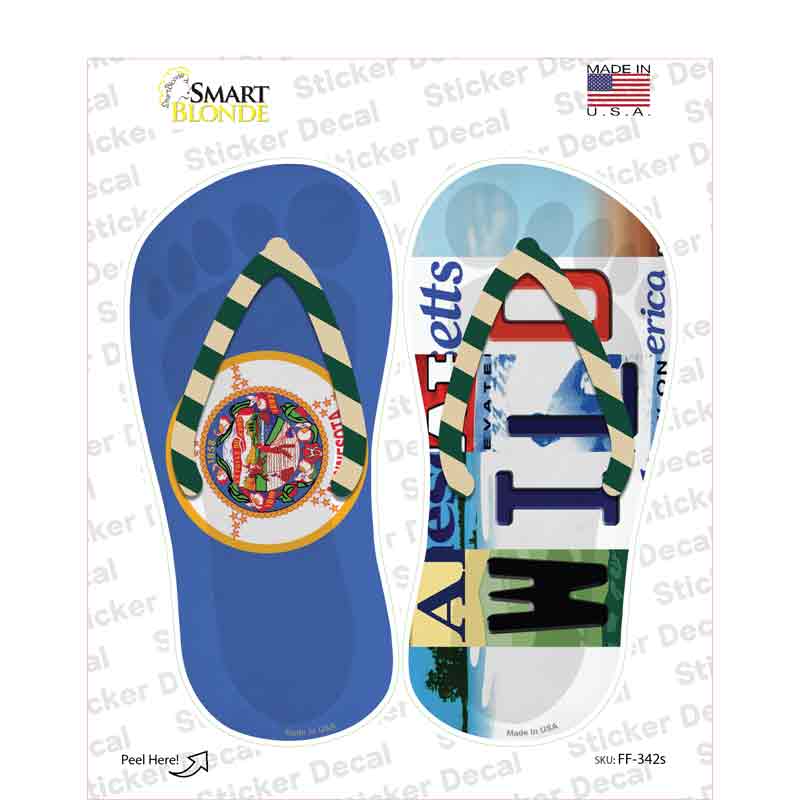 MN Flag|Wild Strip Art Novelty Flip Flops Sticker Decal Small