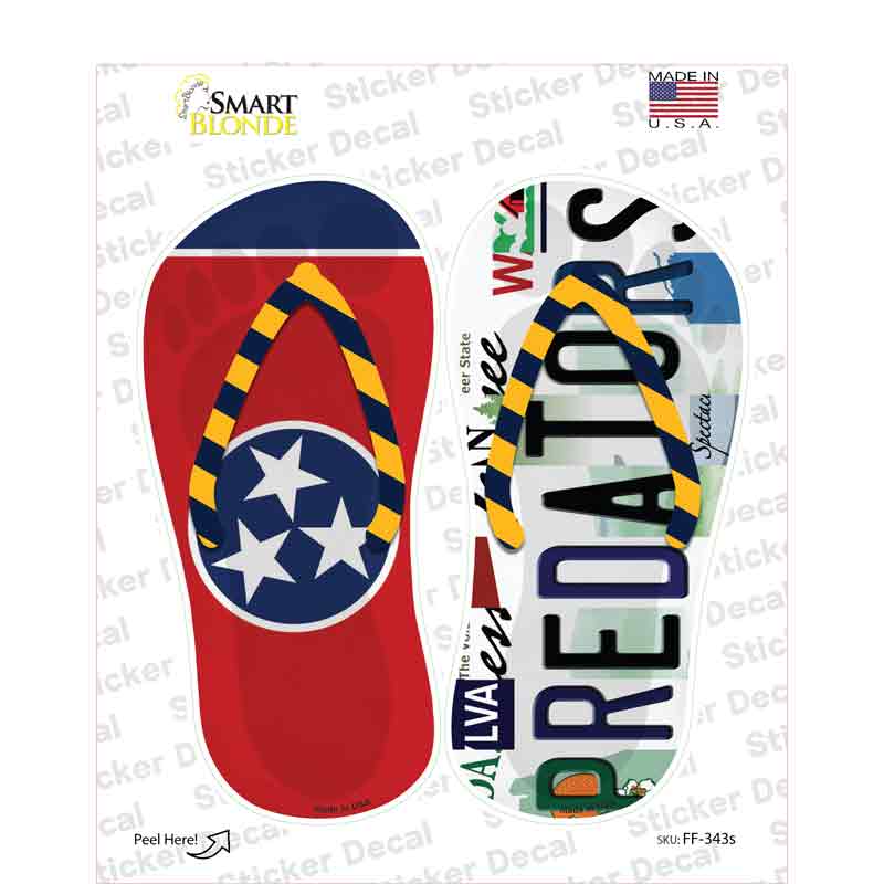 TN Flag|Predators Strip Art Novelty Flip Flops Sticker Decal Small