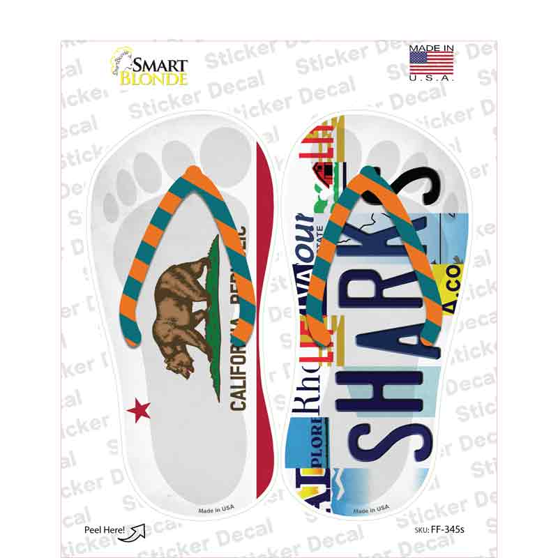 CA Flag|Sharks Strip Art Novelty Flip Flops Sticker Decal Small