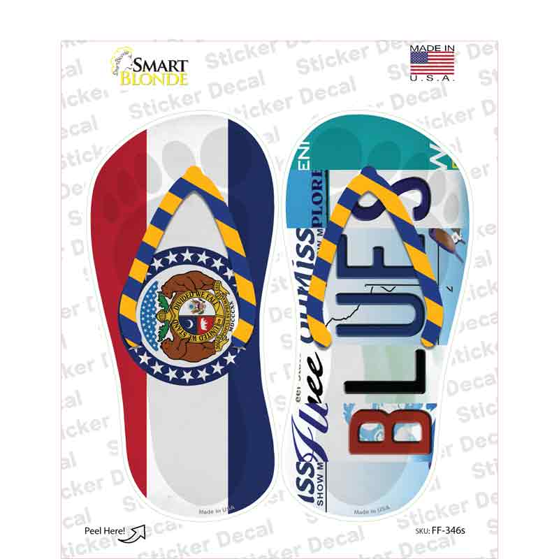 MO Flag|Blues Strip Art Novelty Flip Flops Sticker Decal Small