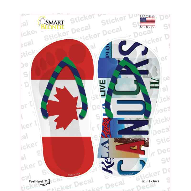 CAN Flag|Canucks Strip Art Novelty Flip Flops Sticker Decal Small