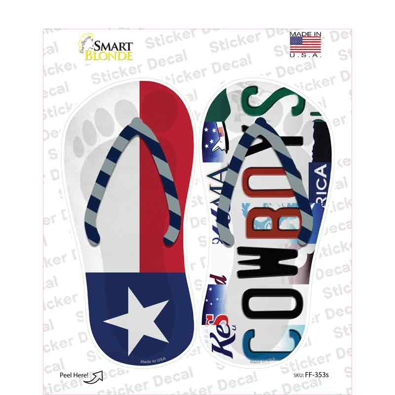 TX Flag|Cowboys Strip Art Novelty Flip Flops Sticker Decal Small