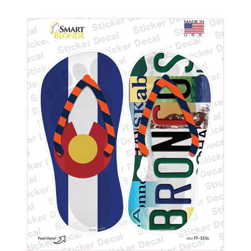 CO Flag|Broncos Strip Art Novelty Flip Flops Sticker Decal Small